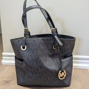 Michael Kors Black Tote Bag with Gold Accents